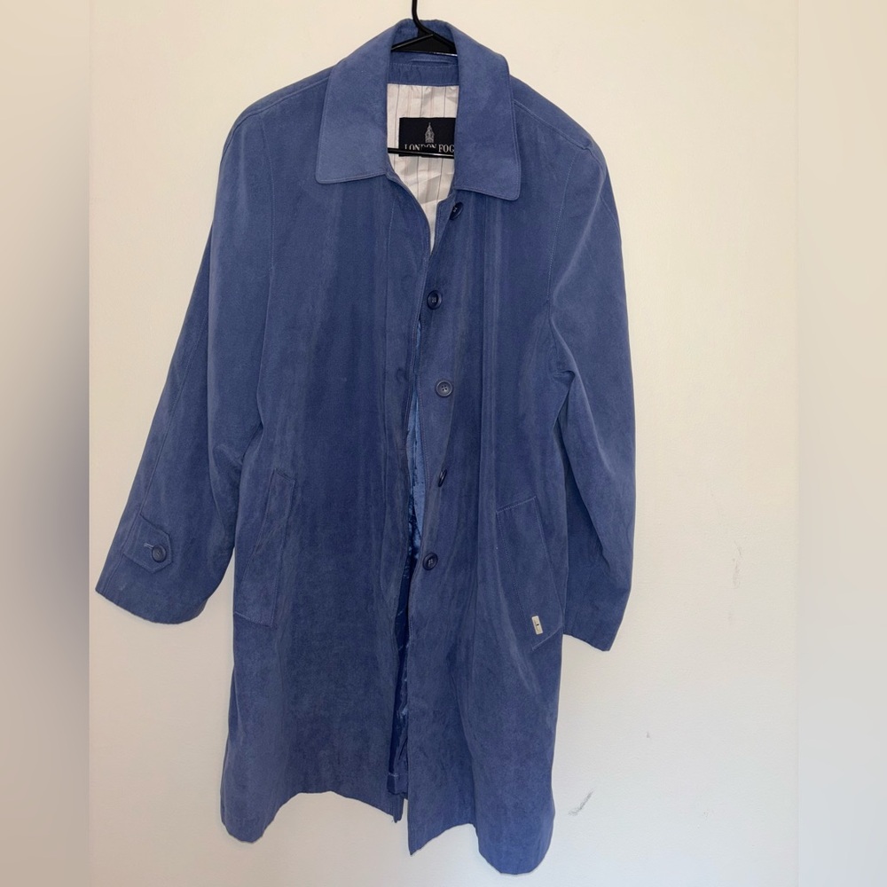 London Fog Blue Faux Suede Trench Coat Size Large